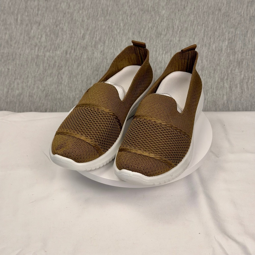 Tan Brown Knit Slip On Sneakers Lightweight Breathable Walking Shoes Size 37